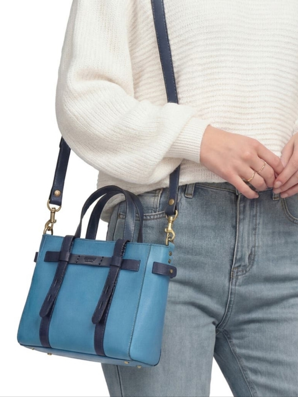 Old Trend Blue Leather Mini Tote Bag Satchel Crossbody Purse